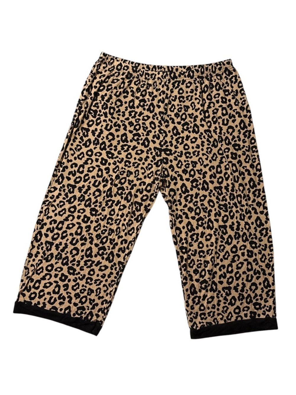 Leopard Print Sleep Capri Pajama Pants - Tan & Black
